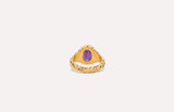IX Crunchy Ornate Amethyst Signet Gold Plated Ring