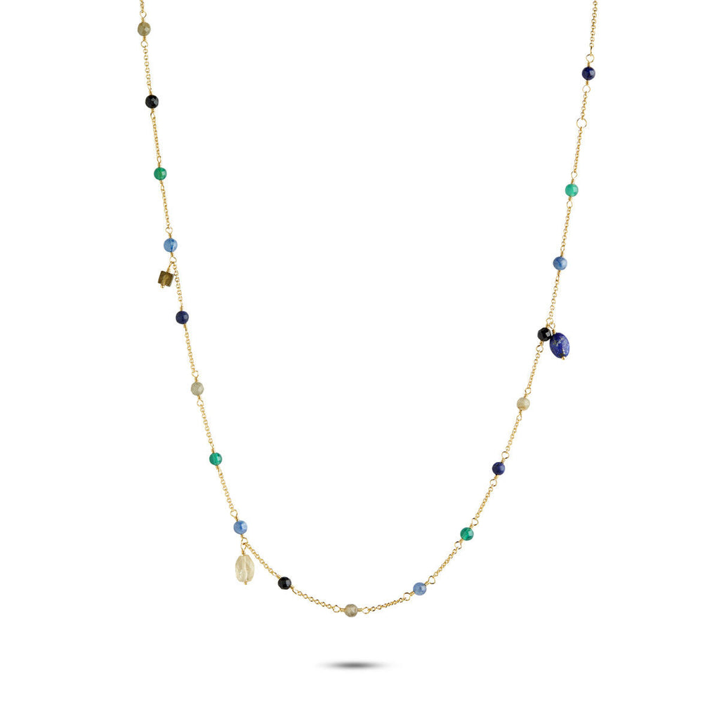 Gem Candy Confidence Petit 18K Gold Plated Necklace w. Laboradorite, Agate, Citrin, Kyanite & Lapis