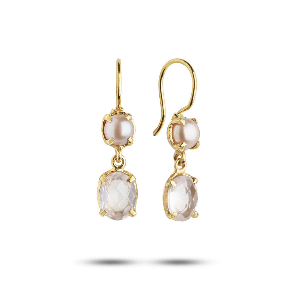 Limited Edition Rose 18K Gold Plated Earrings w. Quartz