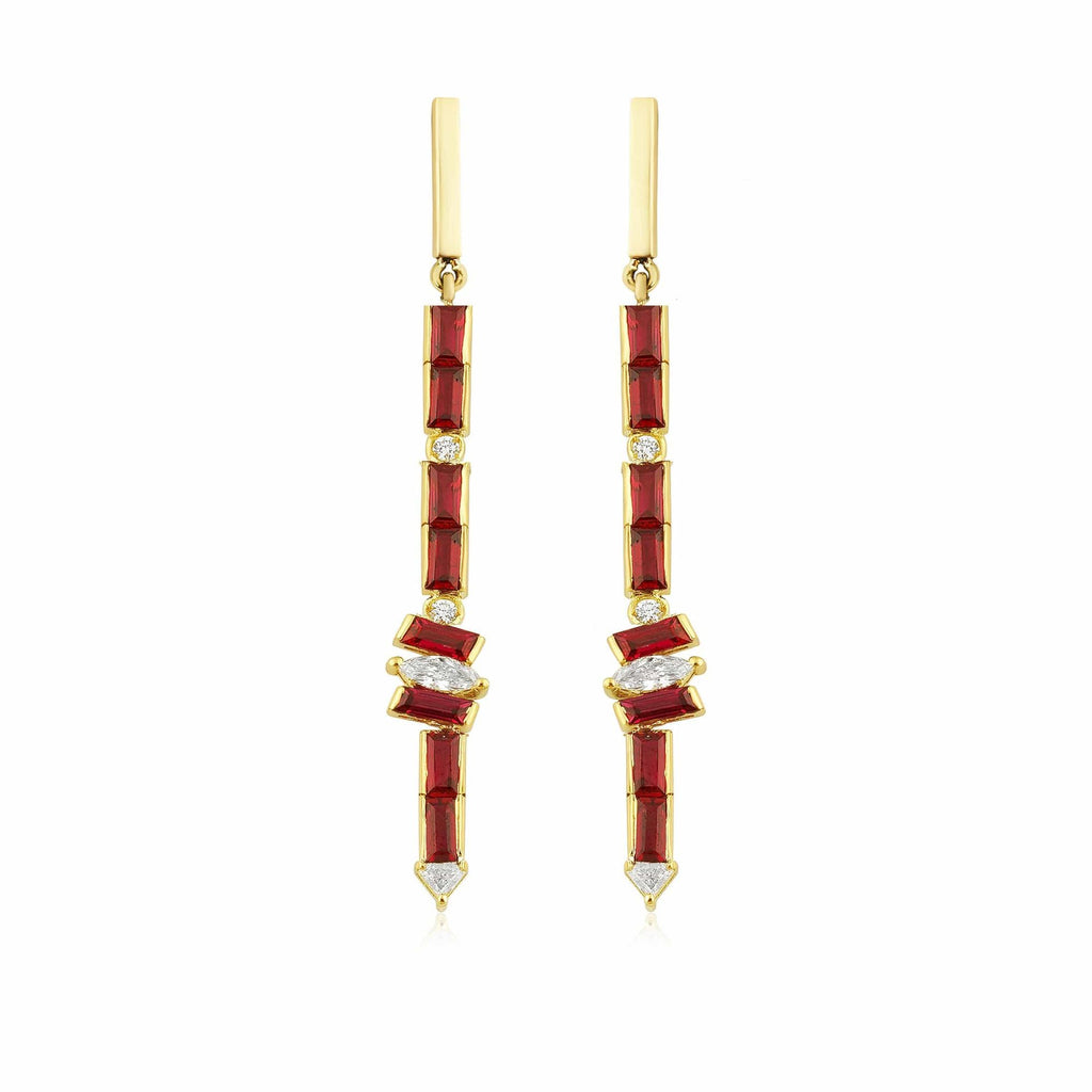 Artisia 18K Gold Earrings w. Diamonds & Rubies