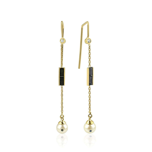 Eline 18K Gold Earrings w. Diamonds, Pearls & Sapphires