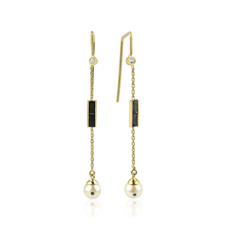 Eline 18K Gold Earrings w. Diamonds, Pearls & Sapphires