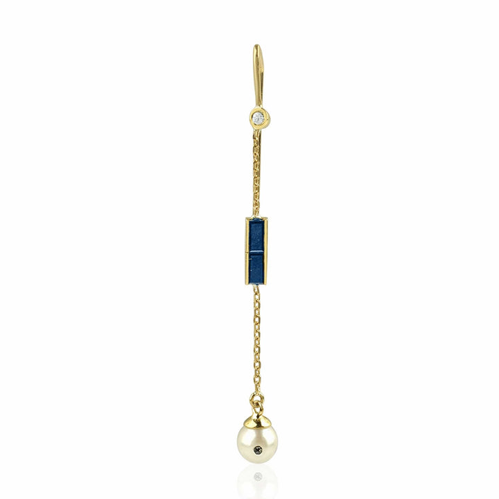Eline 18K Gold Single Ohrring W. blaue und weiße Saphire & Perle