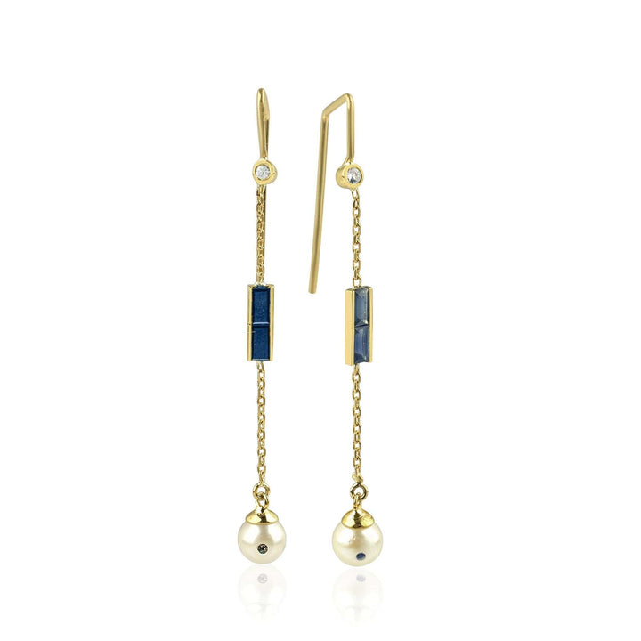 Eline 18K Gold Single Earring w. blue & White Sapphires & Pearl