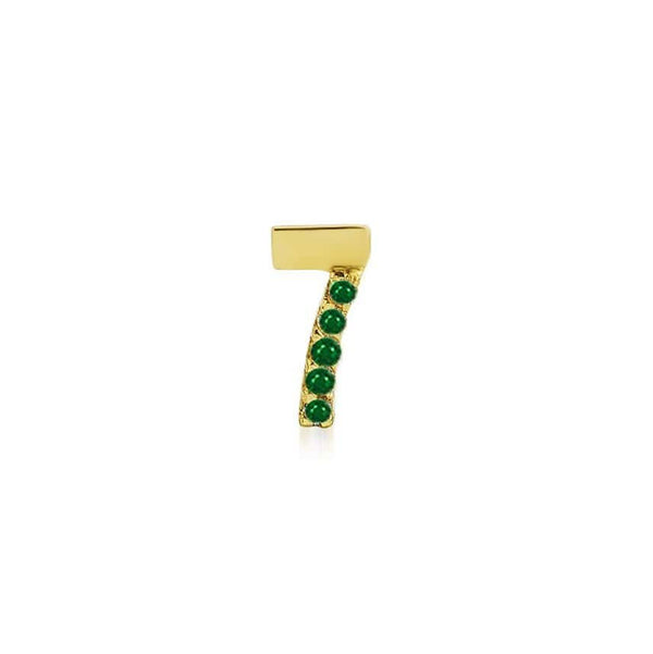 Numerology 7 - Single 18K Gold Earring w. Emeralds
