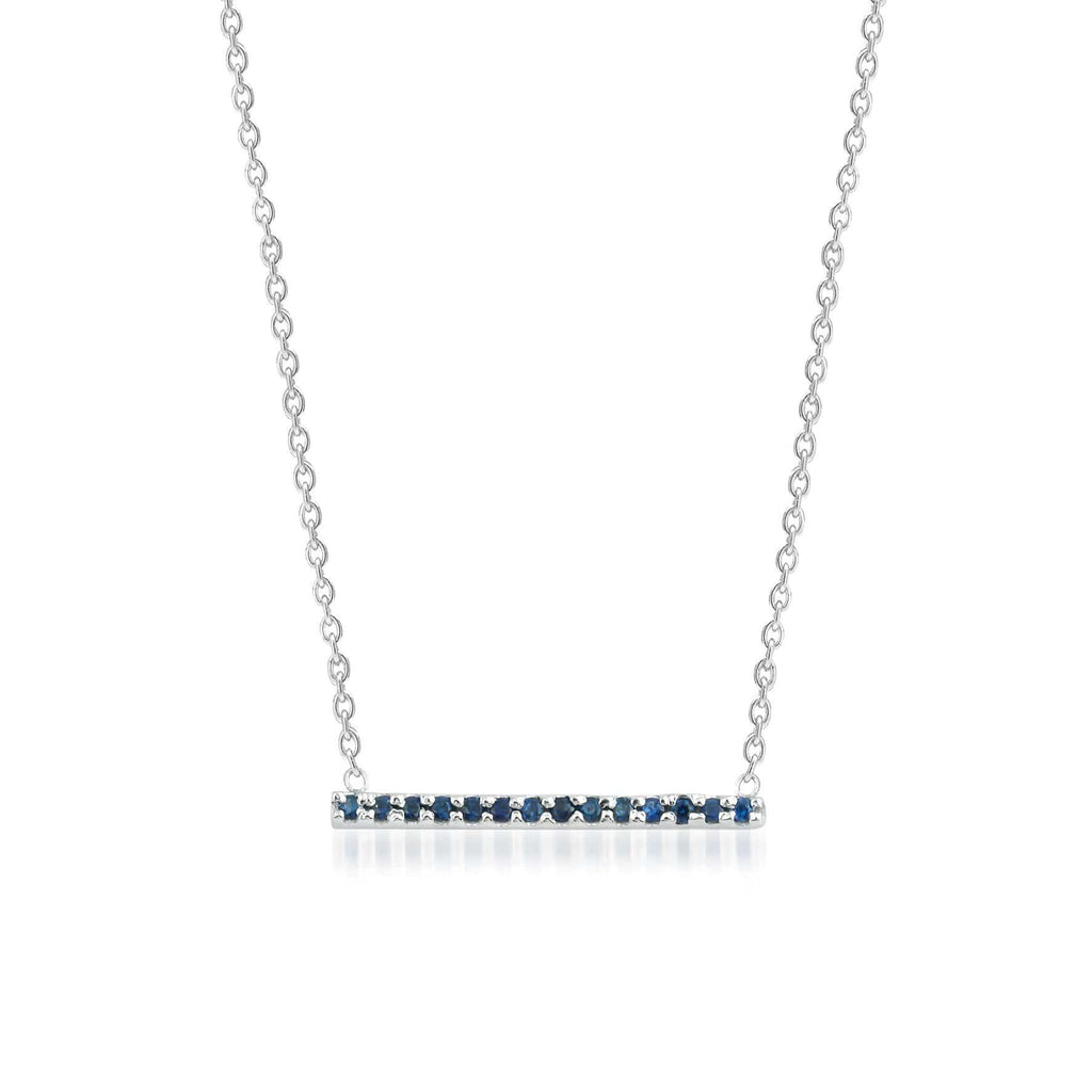 Claire Bar 18K Gold Necklace w. Blue Sapphires