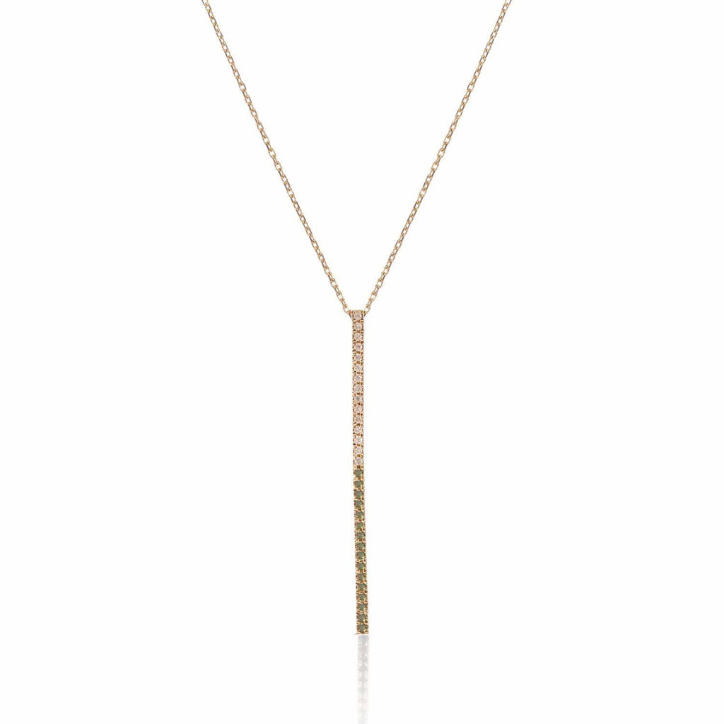 Claire Bar 18K Gold Necklace w. Green & White Diamonds
