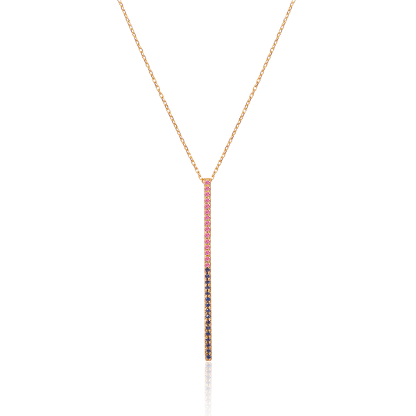 Claire Bar 18K Gold Necklace w. Pink & Blue Sapphires