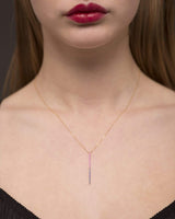 Claire Bar 18K Gold Necklace w. Pink & Blue Sapphires