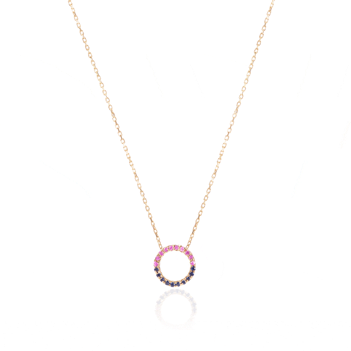 Claire 18K Gold Necklace w. Pink & Blue Sapphires