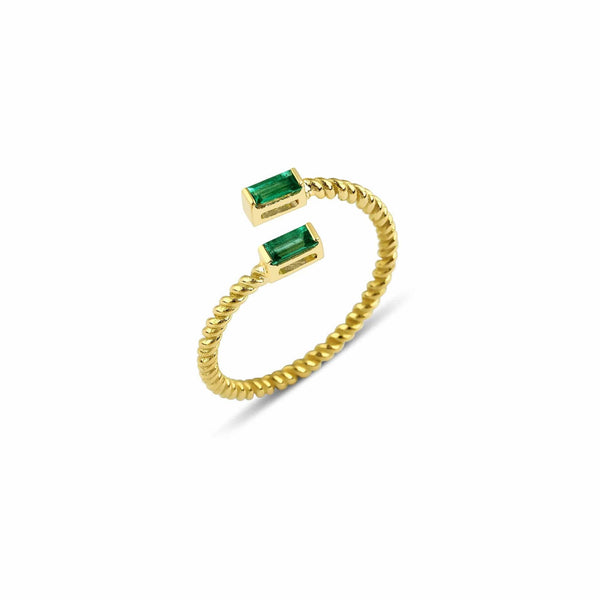 Lara Double Twist 18K Gold Ring w. Emeralds