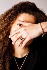 IX Oval Signet Hawks Eye Gold Plated Ring