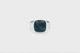 IX Cushion Signet Silver Ring w. Hawks Eye Ring
