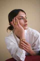 IX Crunchy Ornate Garnet Signet Gold Plated Ring