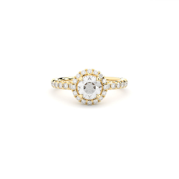 Tiny Clash Halo Engagement 18K Gold Ring w. Lab-Grown Diamonds