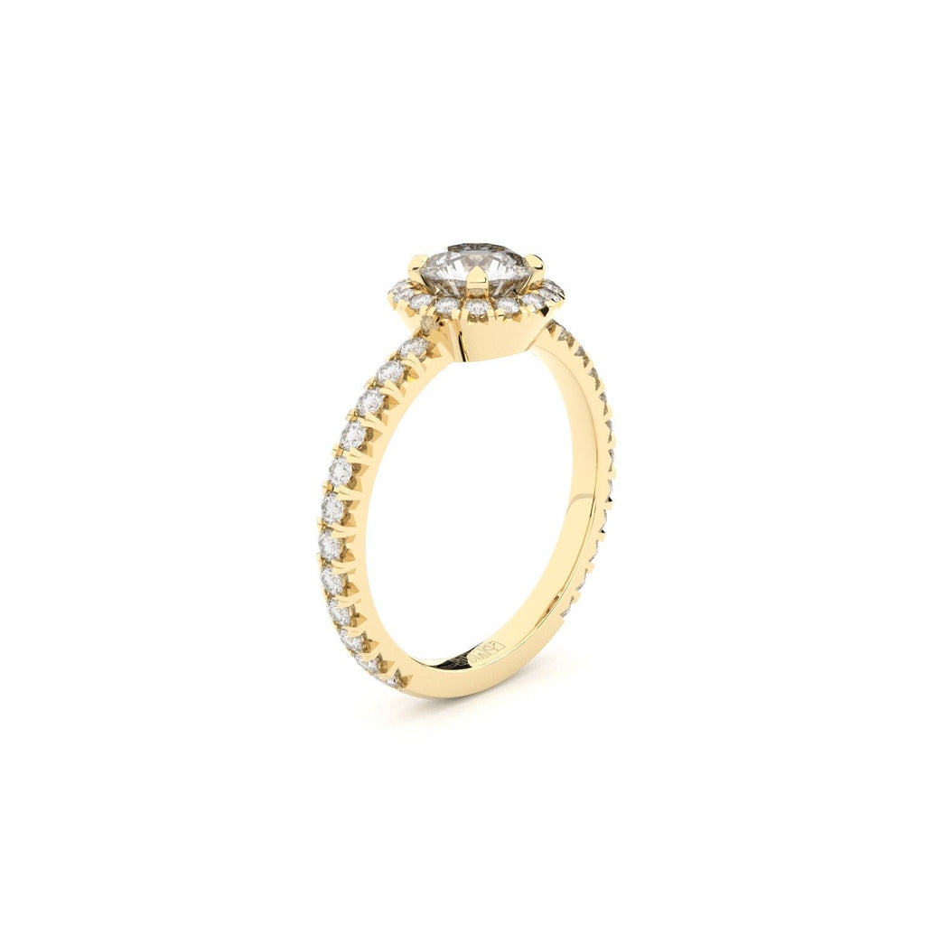 Tiny Clash Halo Engagement 18K Gold Ring w. Lab-Grown Diamonds