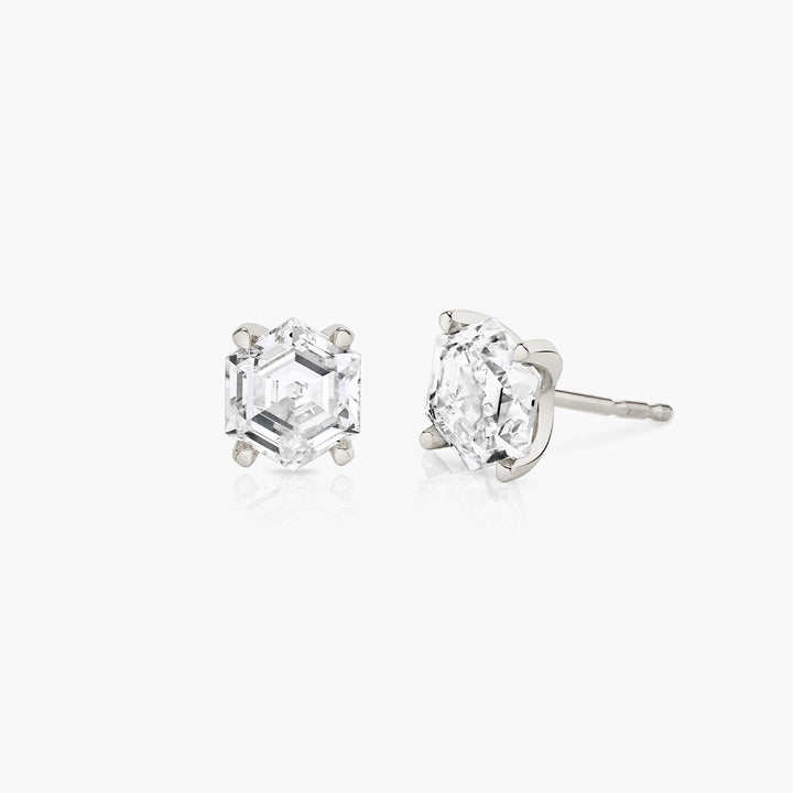 Iconic Hexagon 14K Whitegold Studs w. Lab-Grown Diamonds, 0.75 ct.