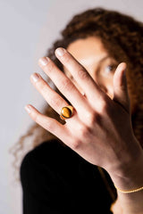 IX Oval Signet Tiger Eye Gold Plated Ring