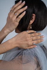 Danaé Hanging 5 Chain Piercing 18K Gold or Whitegold Hoop w. Diamonds