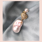Seashell 18K Gold Plated Stud w. White Pearls