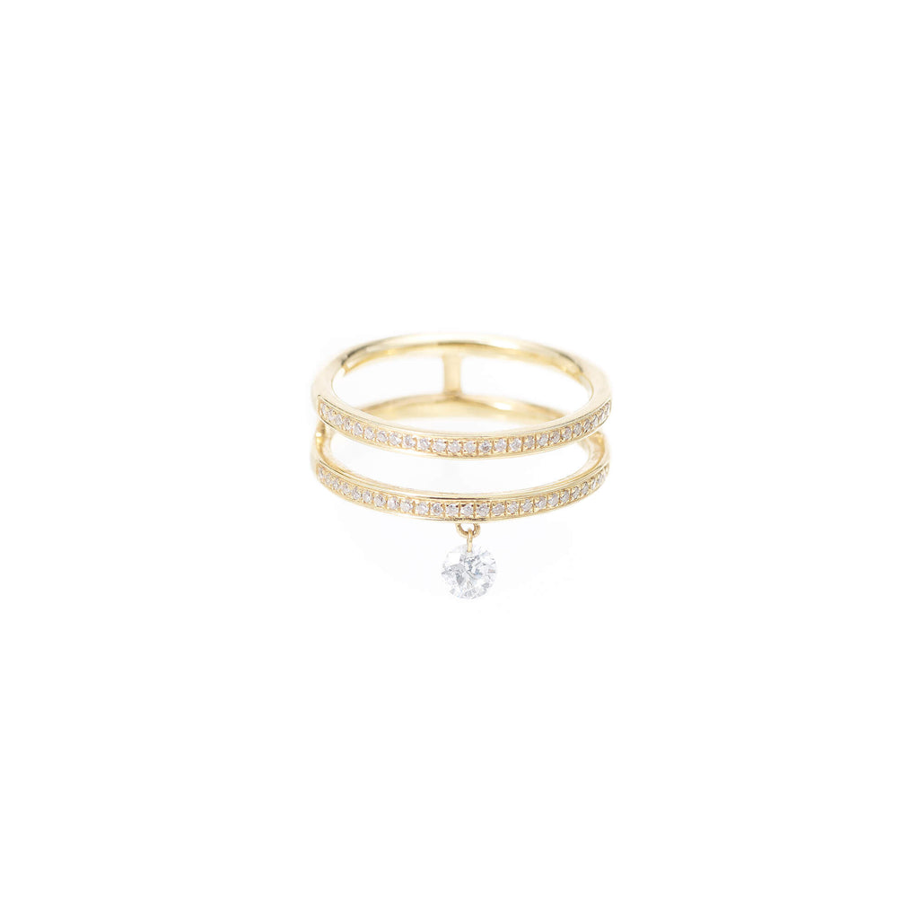 Zeus double Pavé 18K Gold Ring w. Diamonds