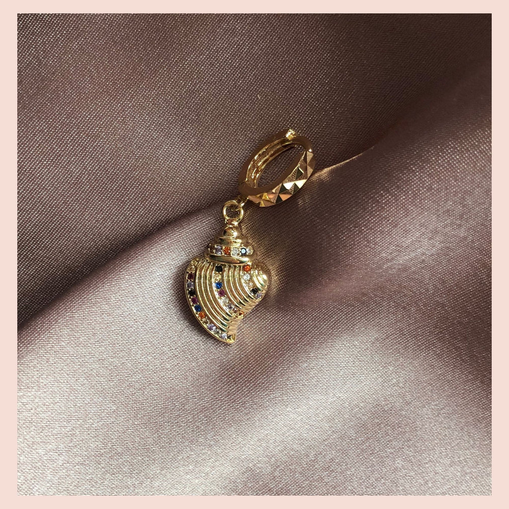 Large Conch 18K Gold Plated Hoop w. Colored Zirconia