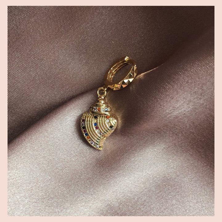 Large Conch 18K Gold Plated Hoop w. Colored Zirconia