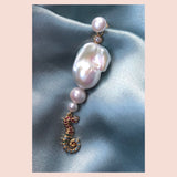 Seahorse 18K Gold Plated Stud w. White Pearls