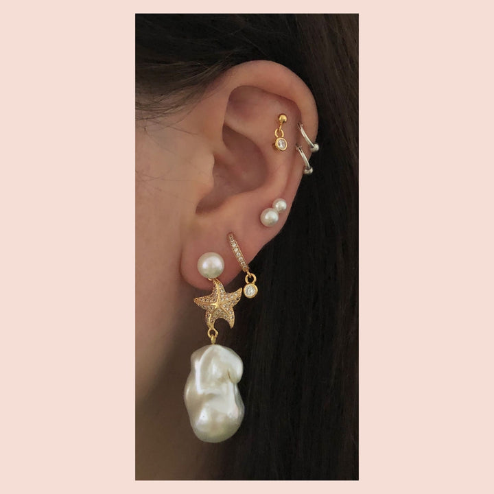 Starfish 18K Gold Plated Stud w. White Pearls