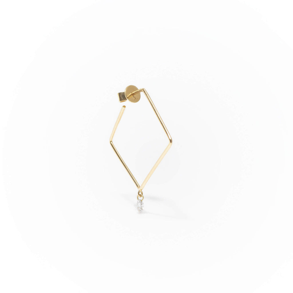 Square 18K Gold, Whitegold or Rosegold Earring w. Diamond