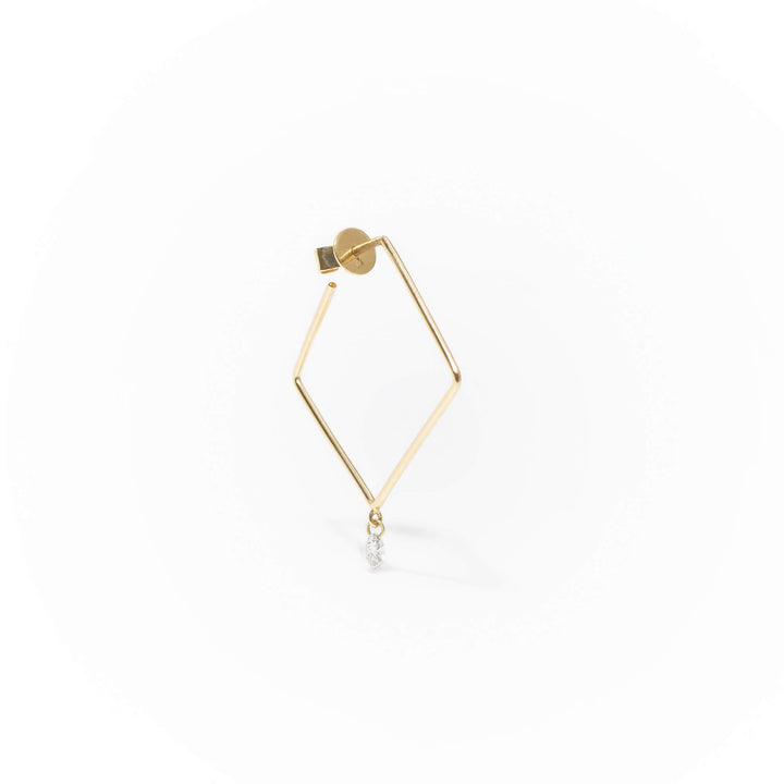 Square 18K Gold, Whitegold or Rosegold Earring w. Diamond