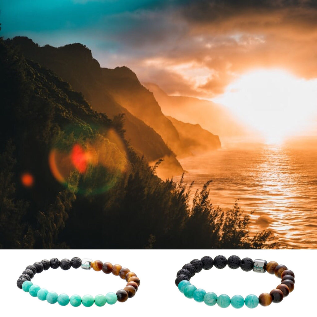 ColorUp Waikiki (8mm) sølv Armbånd m. Amazonsten & Tigerøje