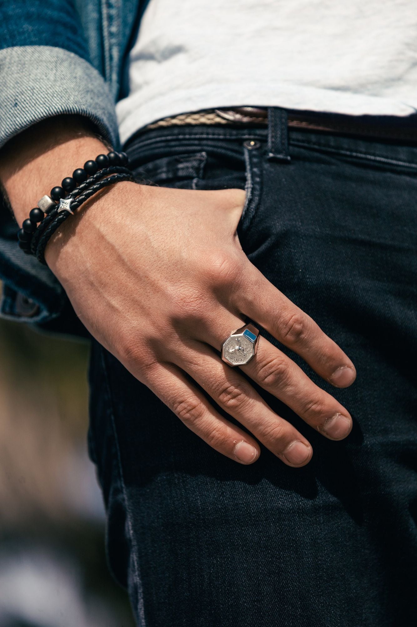 Black Bolo Rhodinated Silver Bracelet