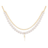 Bolt Gold Plated Necklace w. Pearl & Zirconia