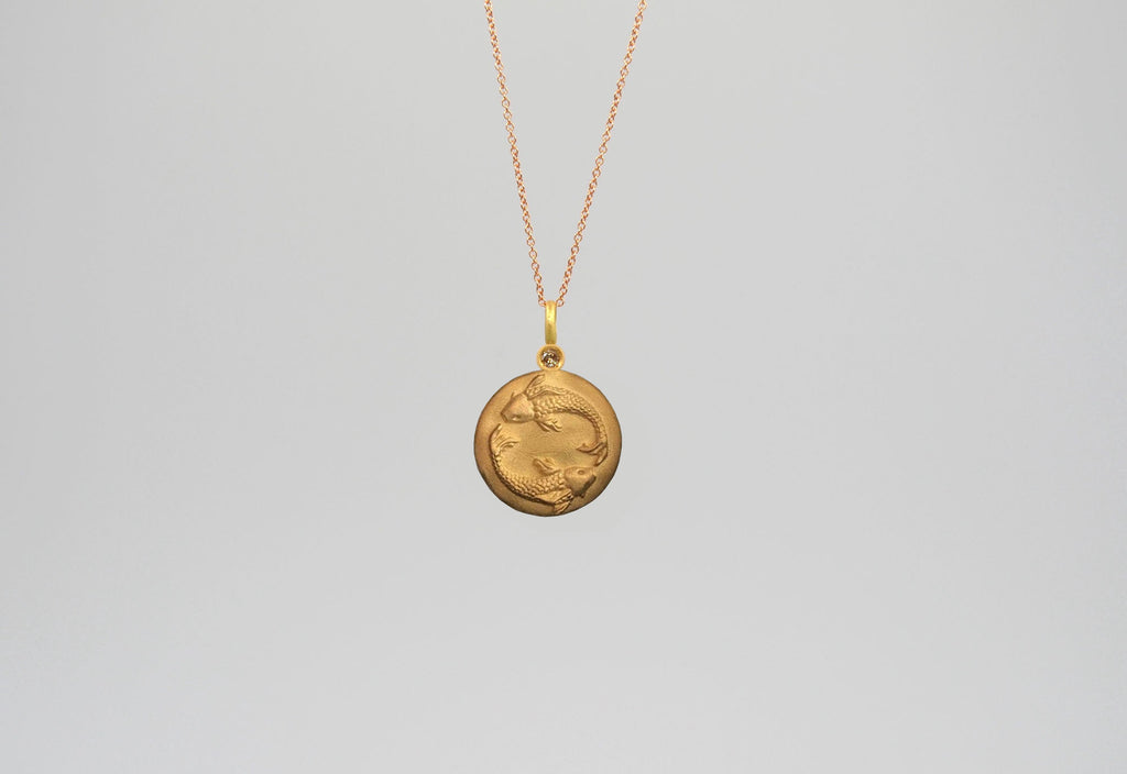 Koi Fish 14K Gold, Whitegold or Rosegold Pendant w. Diamond