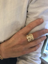 Large Lace Pavé 18K Gold Ring w. Diamonds