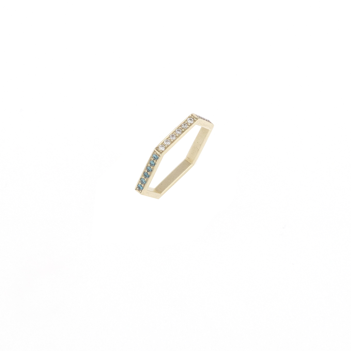 Classic Hexagon 14K Gold Ring w. Diamonds