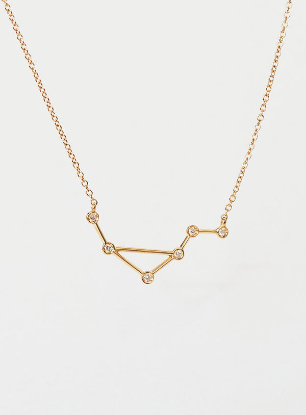 Star Sign Libra 18K Gold Necklace w. Diamond