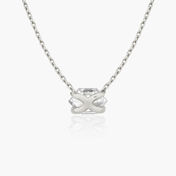 Iconic Long Hexagon 14K Whitegold Necklace w. Lab-Grown Diamonds, 0.75 ct.