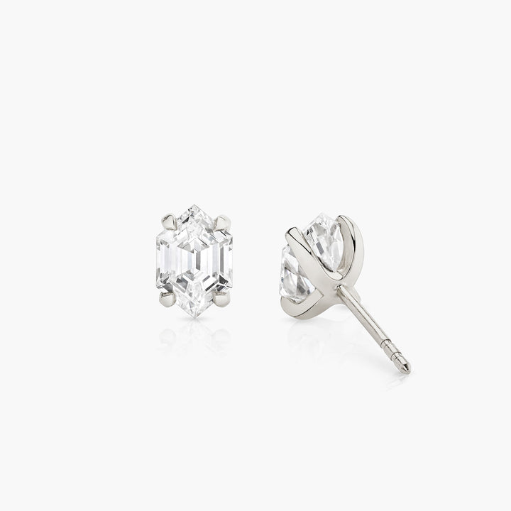 Iconic Long Hexagon 14K Whitegold Studs w. Lab-Grown Diamonds, 0.75 ct.