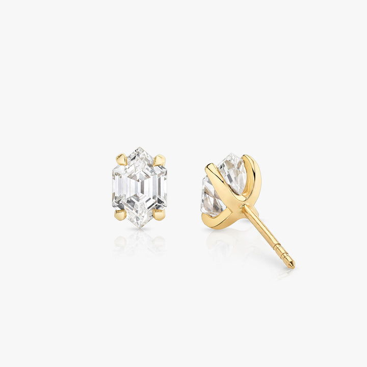 Iconic Long Hexagon 14K Gold Studs w. Lab-Grown Diamonds, 0.75 ct.