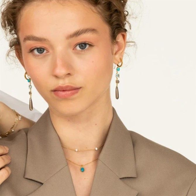 Limited Edition Brown, White & Blue 18K Gold Plated Earrings