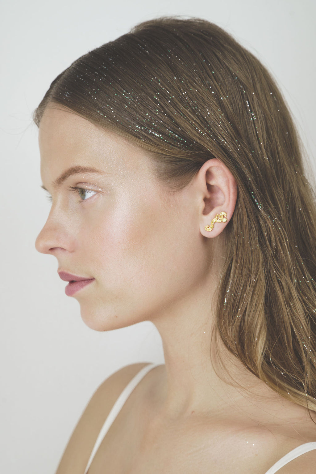 The Magician Gold Plated Earring w. Green Zirconia
