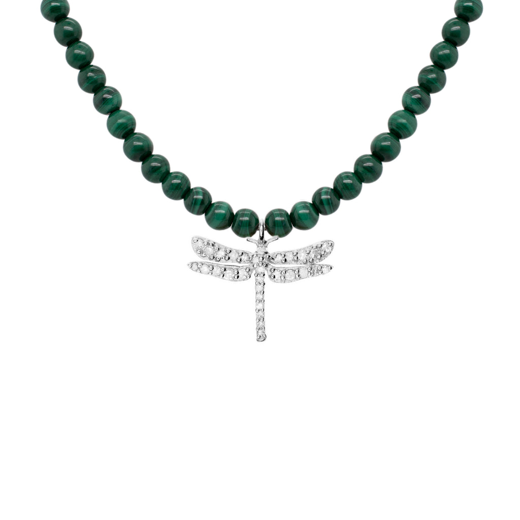 Dragonfly Silver Necklace w. Malachite & Diamond
