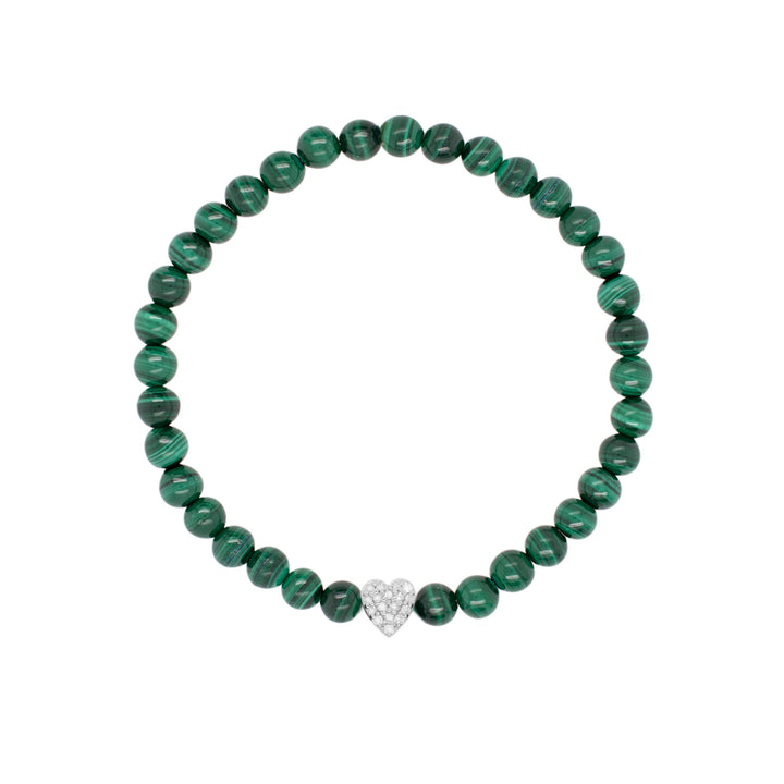 Heart Silver Bracelet w. Malachite & Diamond