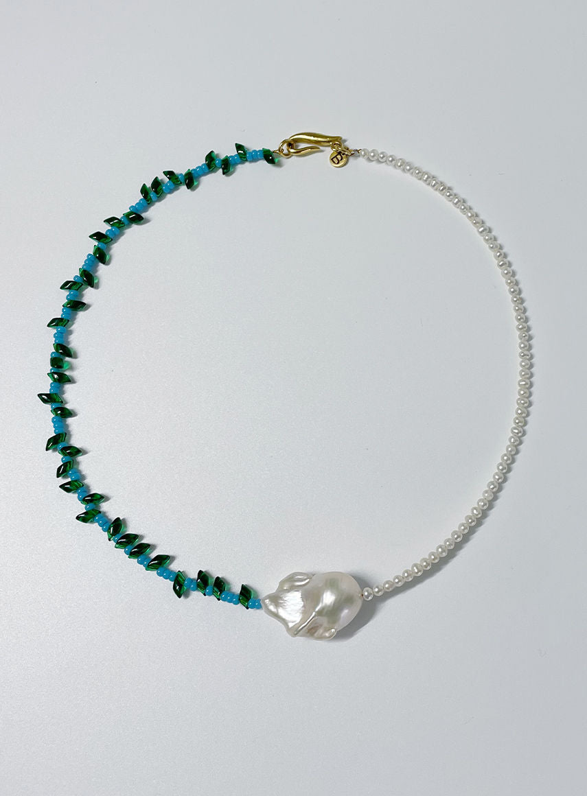 Mixed Baroque Pearl Ocean Gold Plated Necklace w. Pearls