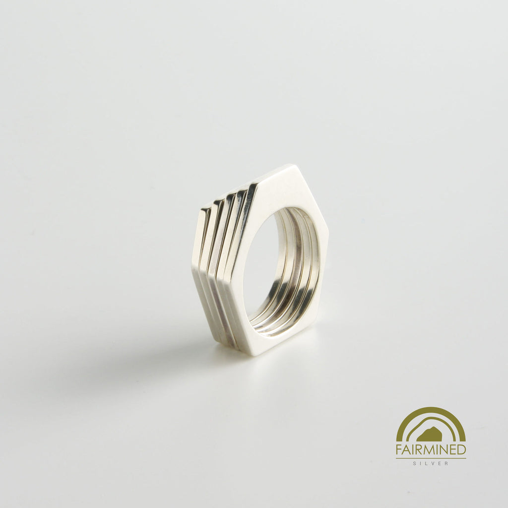 Minrl | Random Polygons Square Five Hexagons Silver Rings
