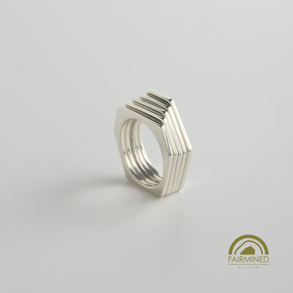Minrl | Random Polygons Square Five Hexagons Silver Rings