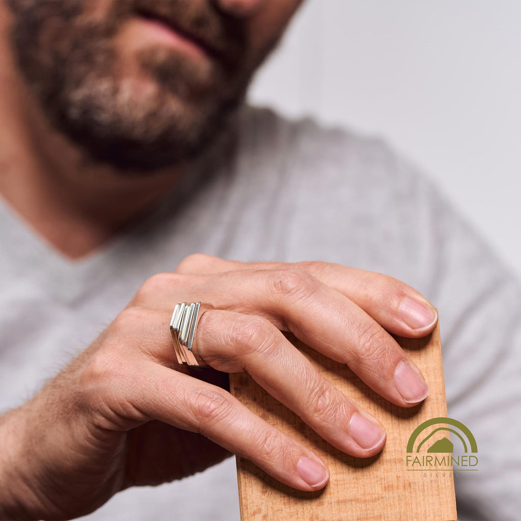 Minrl | Random Polygons Square Five Hexagons Silver Rings