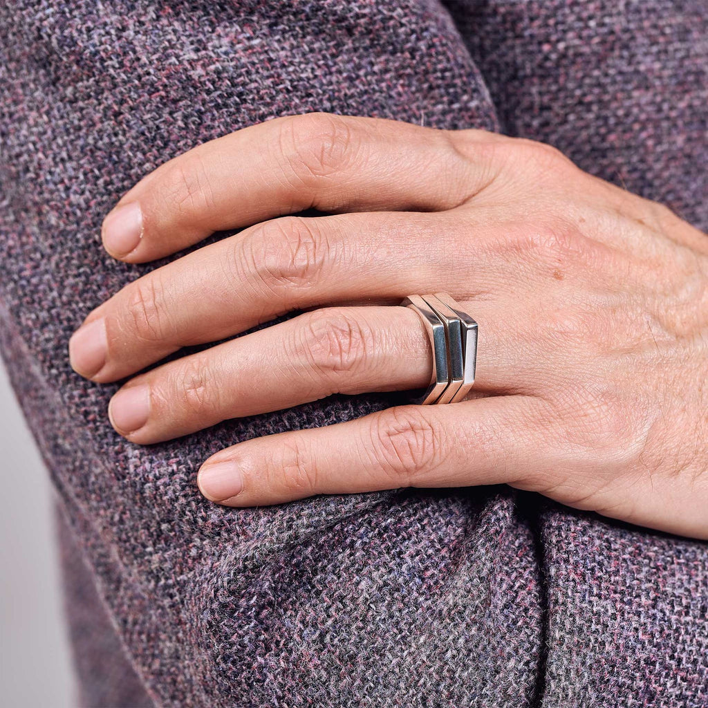 Minrl | Random Polygons Three Hexagons Silver Rings